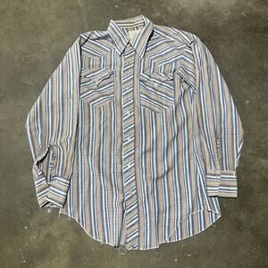 Vintage 60s H-Bar-C Blue Striped Western Button Up Shirt